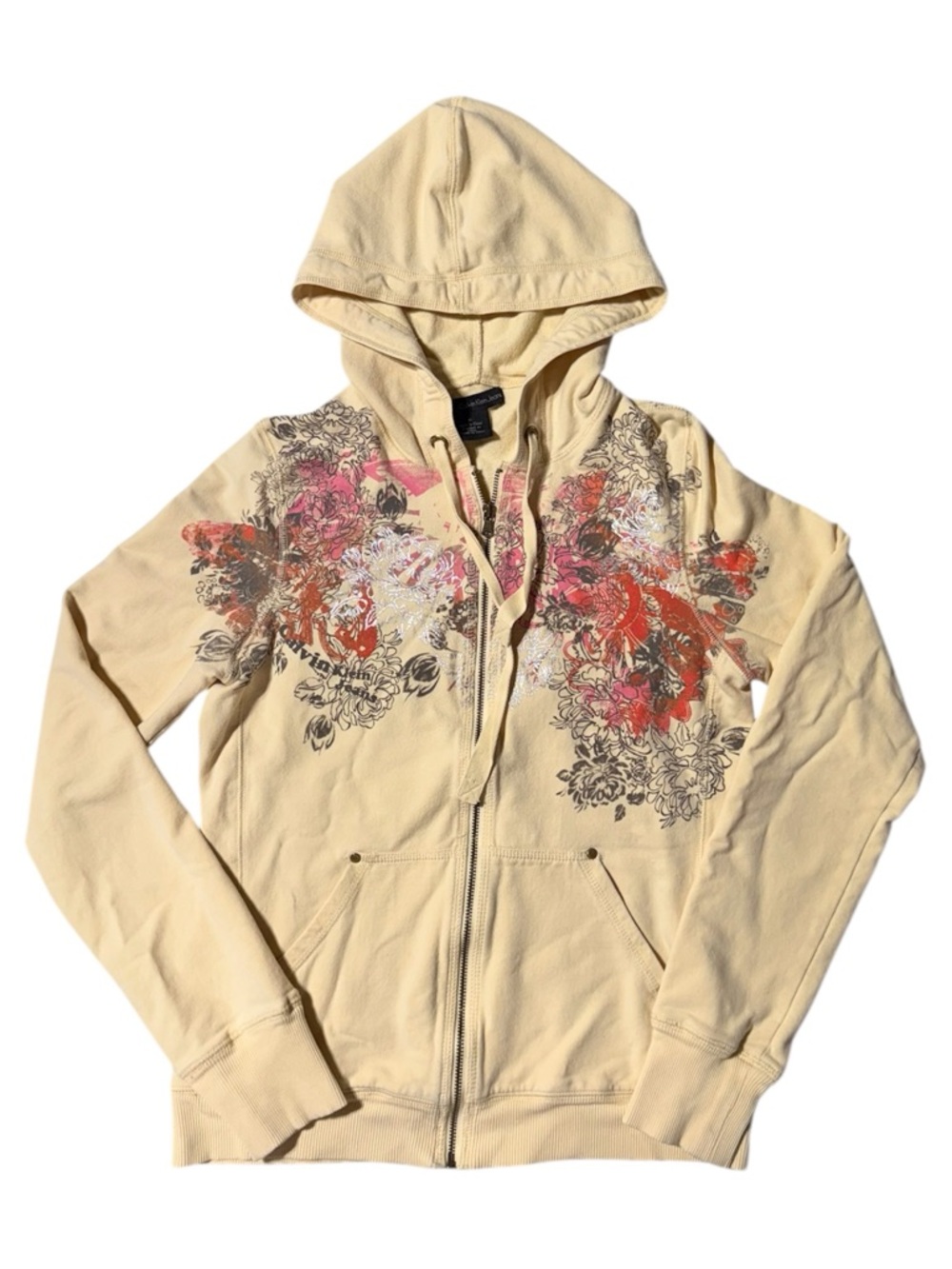 Y2K Vintage Graphic Tattoo Floral Zip Up Hoodie Whimsigoth Grunge Emo Twilight M